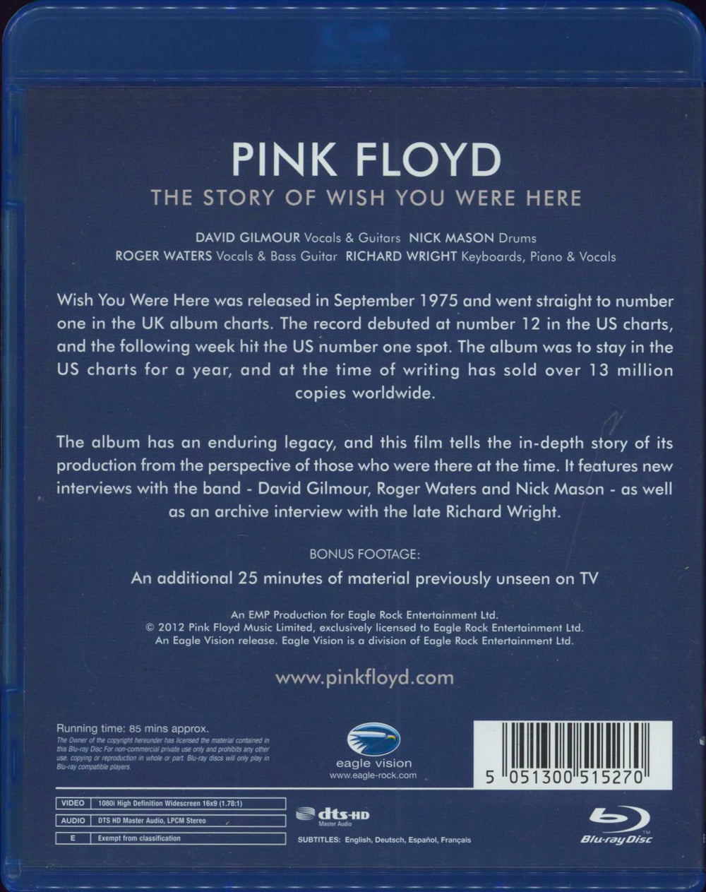 Pink Floyd The Story Of Wish You Were Here UK Blu Ray DVD PINBRTH791265