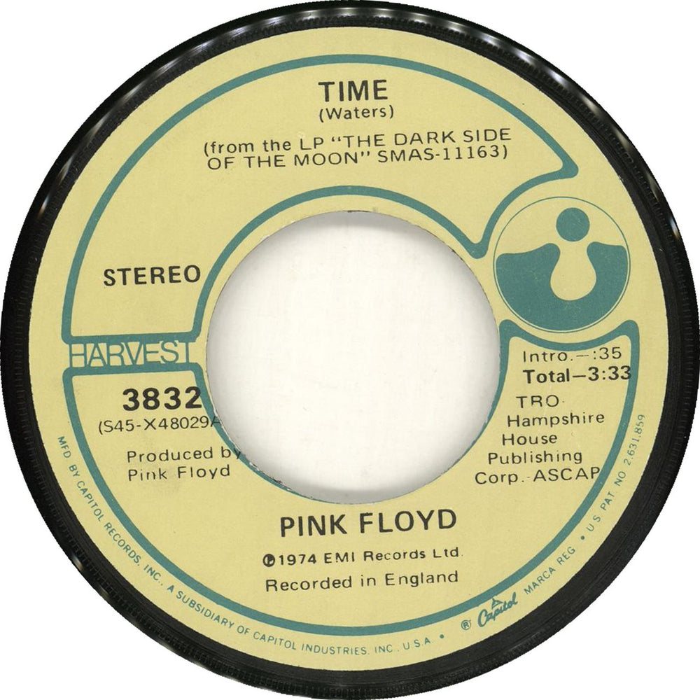 Pink Floyd Time - Plain Sleeve US 7" vinyl single (7 inch record / 45) 3832