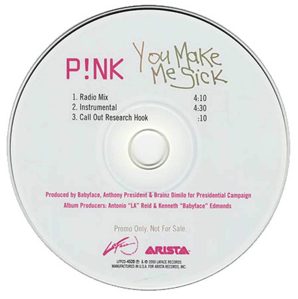 Pink You Make Me Sick US Promo CD single (CD5 / 5") LFPCD-4520