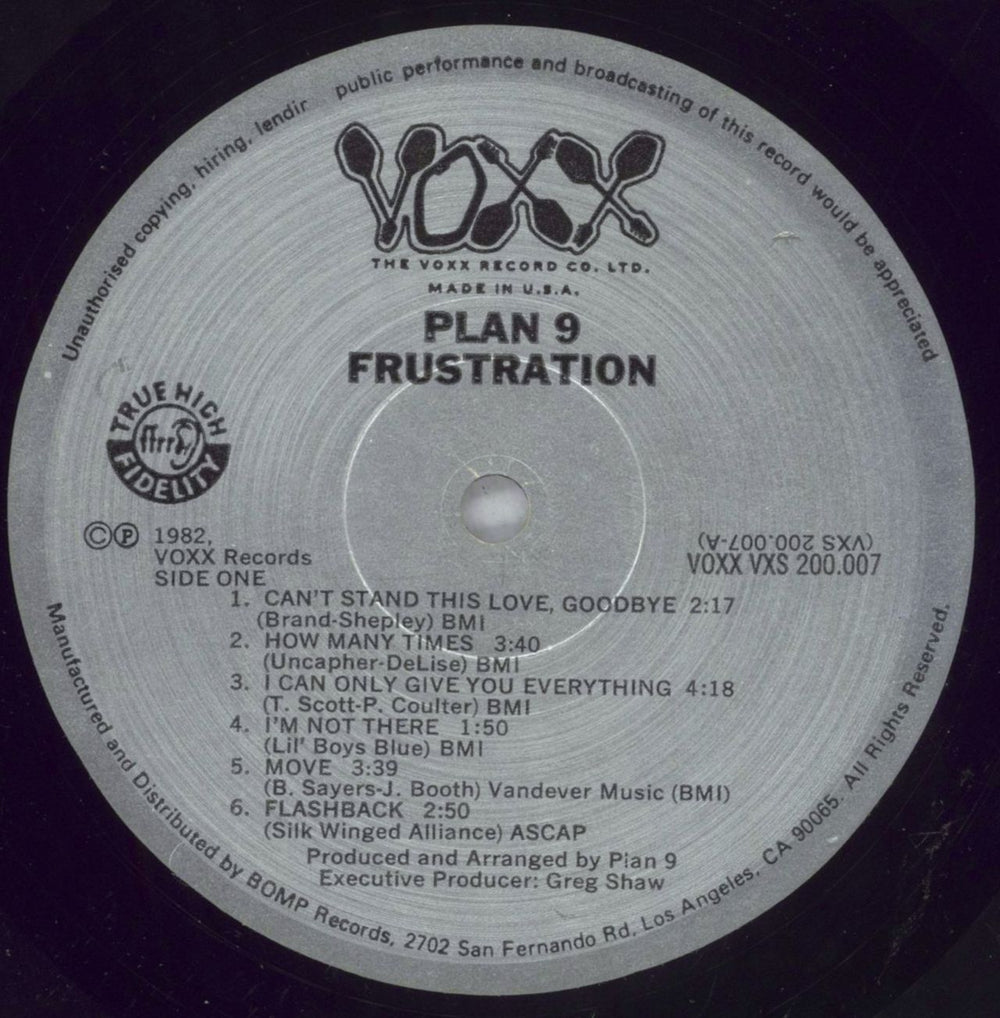 Plan 9 Frustration US vinyl LP album (LP record) 5NBLPFR825819