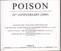 Poison 20th Anniversary Collection US Promo CD-R acetate CD-R ACETATES