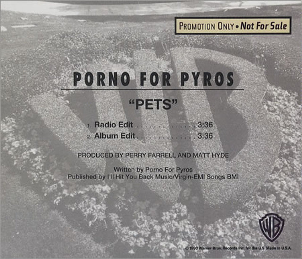 Porno For Pyros Pets US Promo CD single (CD5 / 5") PROCD6167