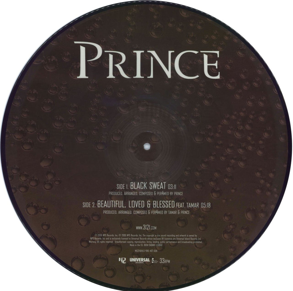 Prince Black Sweat / Beautiful Loved & Blessed UK 12" vinyl picture disc (12 inch picture record) PRI2PBL353452