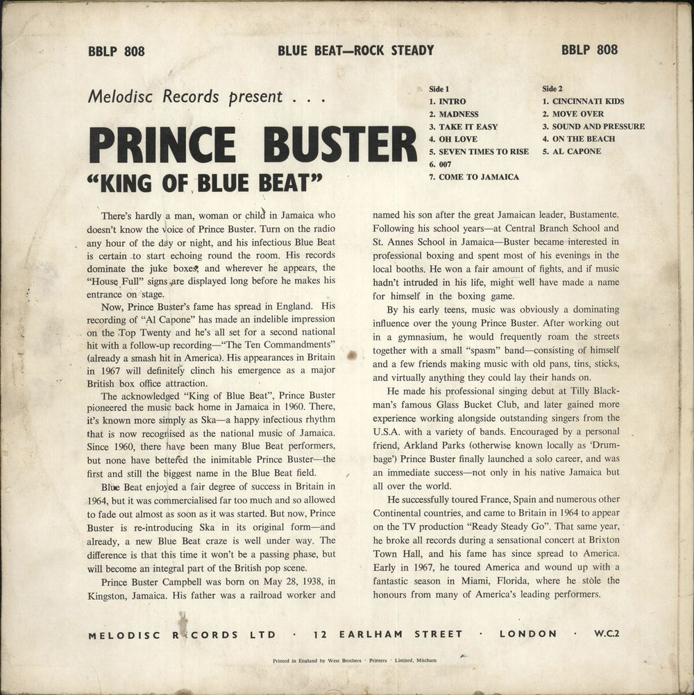 Prince Buster Prince Buster On Tour UK vinyl LP album (LP record)