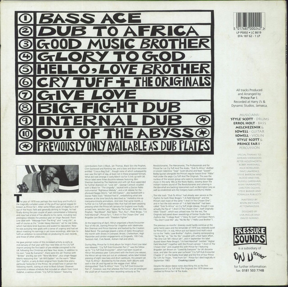 Prince Far I Dub To Africa UK vinyl LP album (LP record) 5017687000242