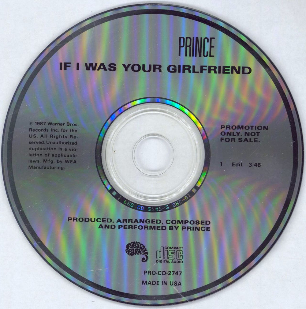 Prince If I Was Your Girlfriend US Promo CD single (CD5 / 5") PRIC5IF02130