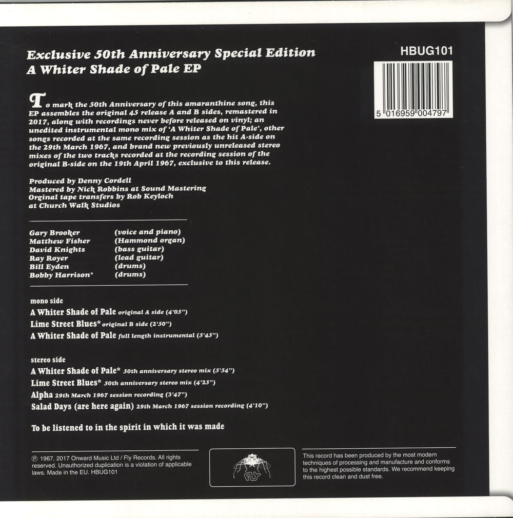 Procol Harum A White Shade of Pale 50th Anniversary EP - Clear vinyl UK 12" vinyl single (12 inch record / Maxi-single) 5016959004797