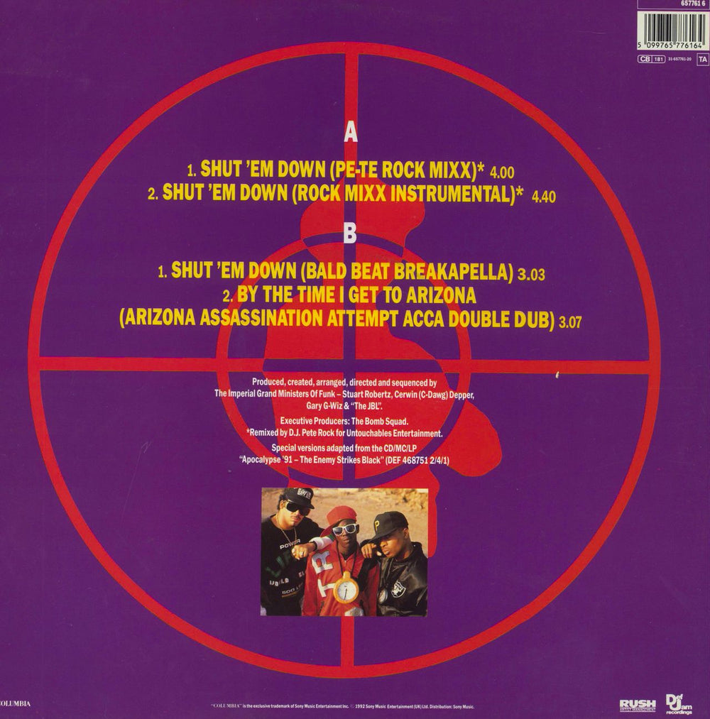 Public Enemy Shut 'em Down Remix UK 12" vinyl single (12 inch record / Maxi-single) 5099765776164