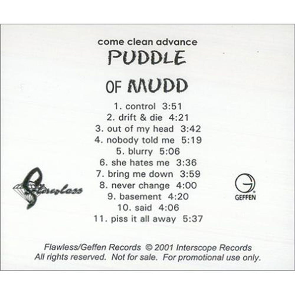 Puddle Of Mudd Come Clean Advance US Promo CD album (CDLP) INTF-10409-2