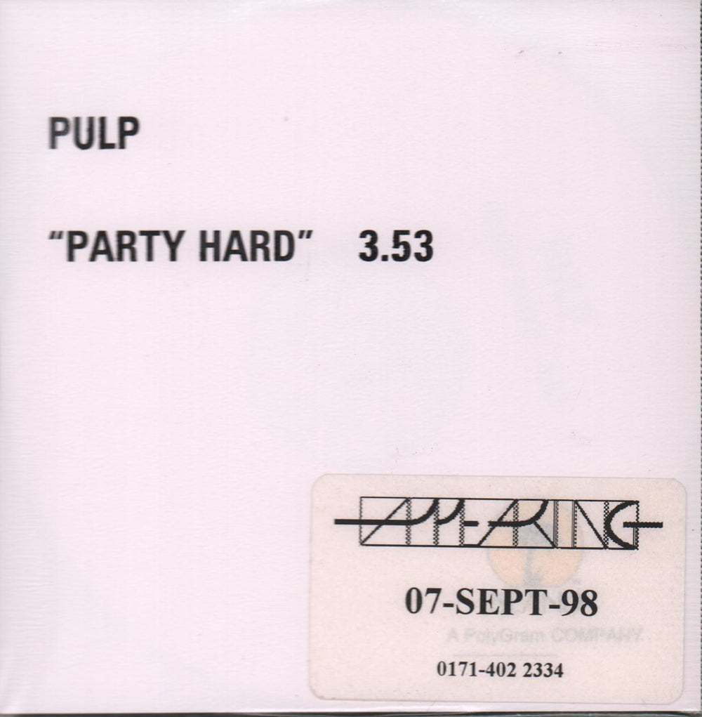 Pulp Party Hard - Acetate UK Promo CD-R acetate CDR