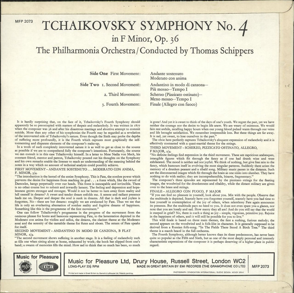 Pyotr Ilyich Tchaikovsky Symphony No. 4 in F Minor, Op.36 UK vinyl LP album (LP record)