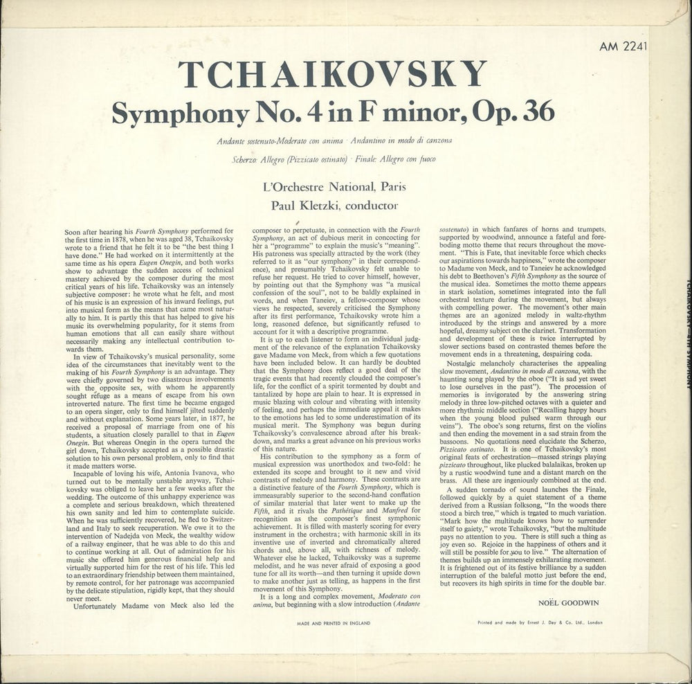 Pyotr Ilyich Tchaikovsky Symphony No. 4 in F Minor, Op.36 UK vinyl LP album (LP record)