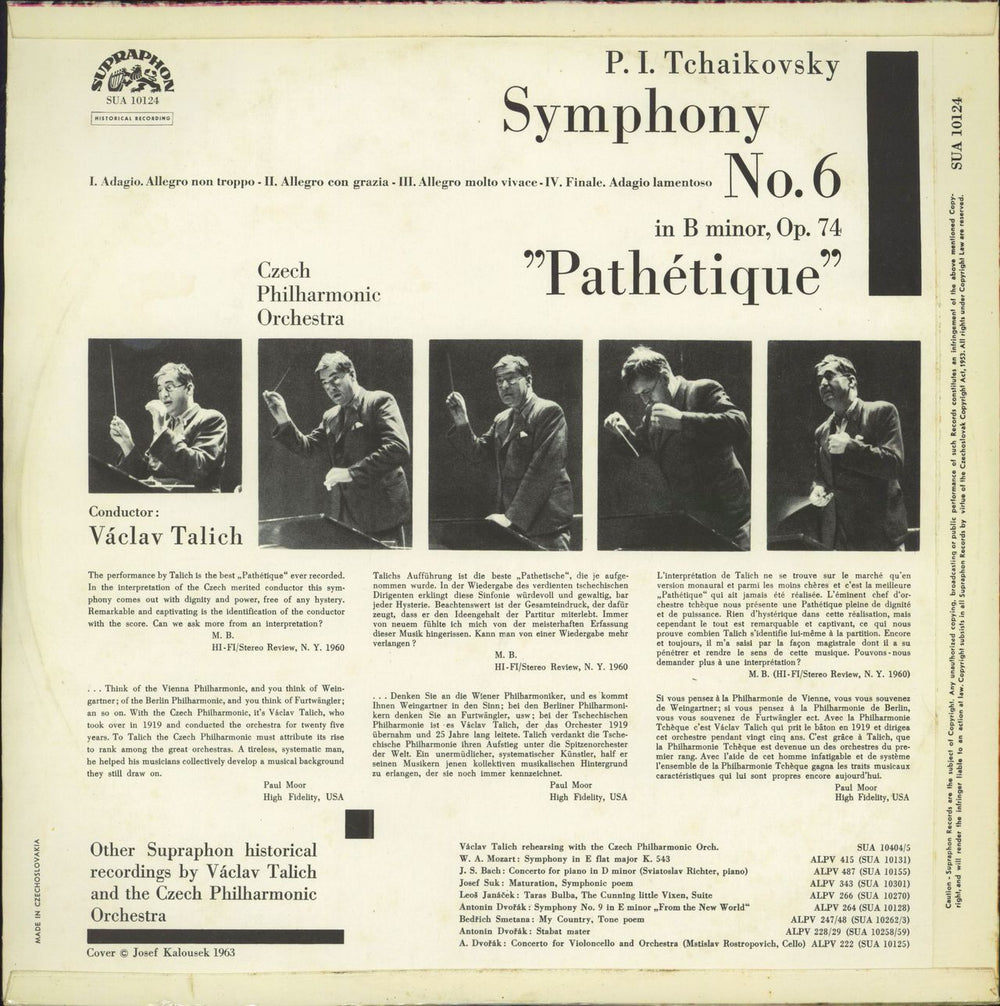 Pyotr Ilyich Tchaikovsky Symphony No. 6 "Pathétique" Czech vinyl LP album (LP record)