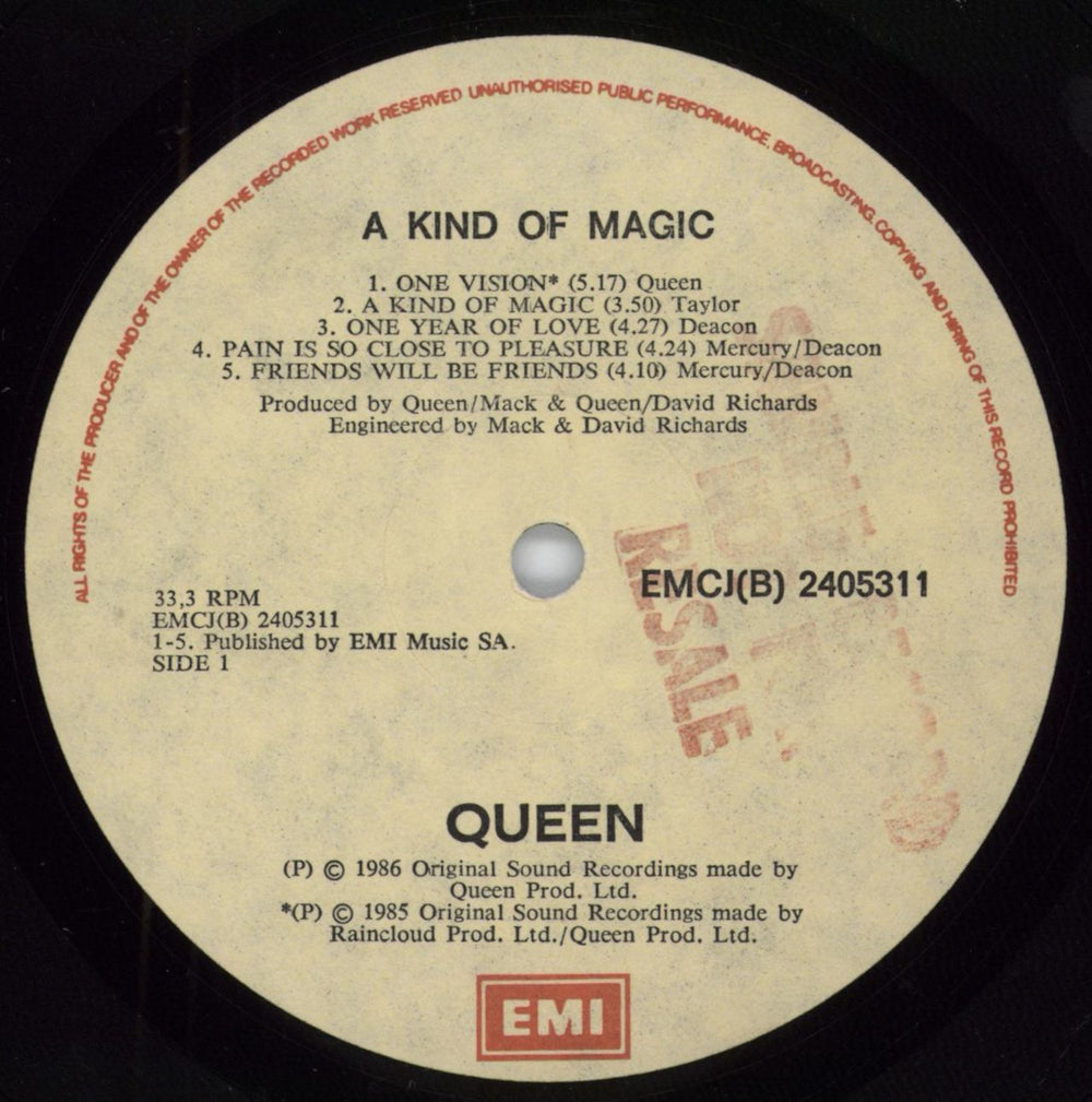 Queen A Kind Of Magic - Sample Stamped Cream Labels South African vinyl LP album (LP record) QUELPAK793044