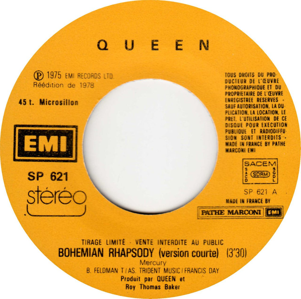 Queen Bohemian Rhapsody French Promo 7" vinyl single (7 inch record / 45) QUE07BO789895