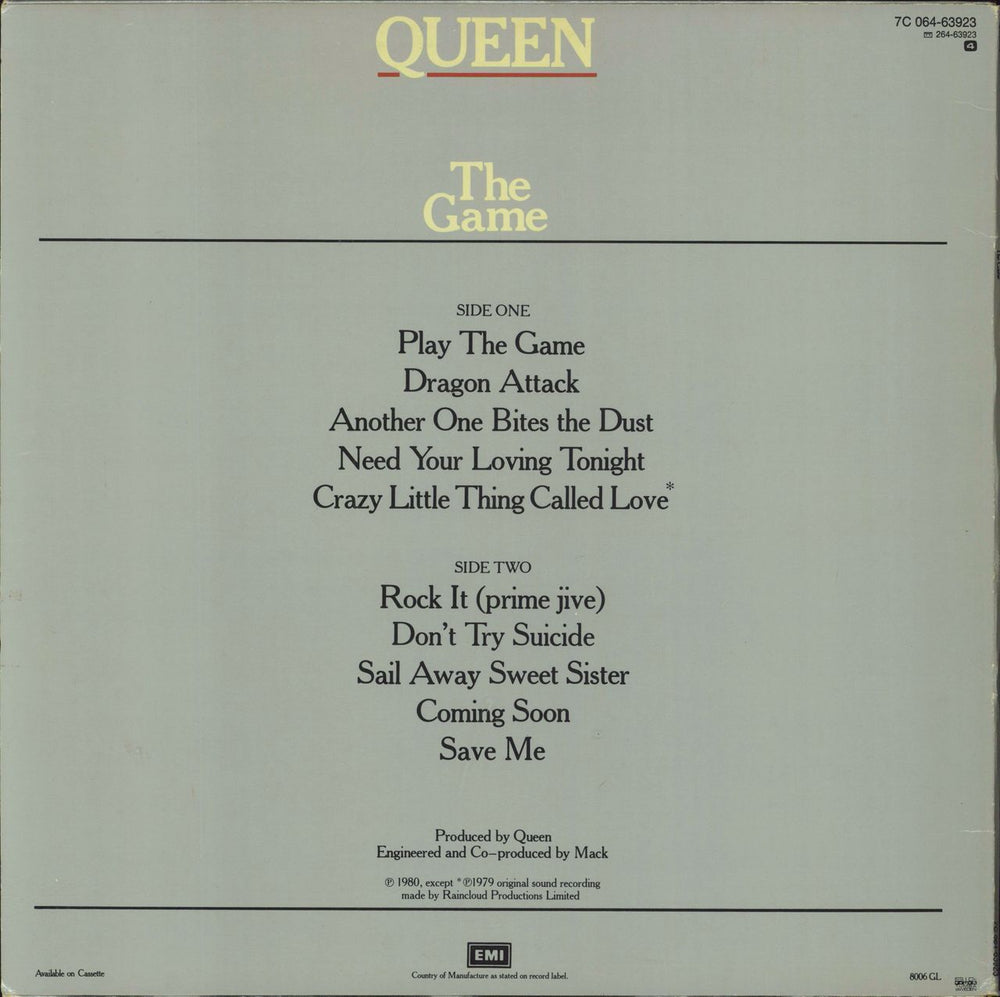 Queen The Game Swedish vinyl LP album (LP record)