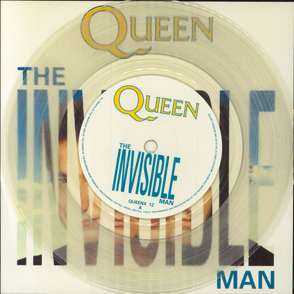 Queen The Invisible Man - Clear Vinyl + Insert - EX UK 7" vinyl single (7 inch record / 45) QUEENX12