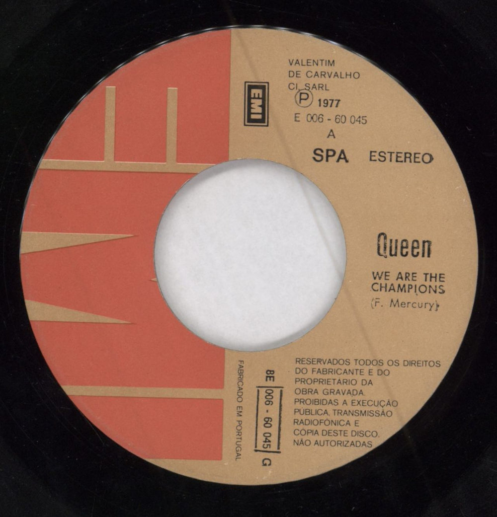 Queen We Are The Champions Portugese 7" vinyl single (7 inch record / 45)