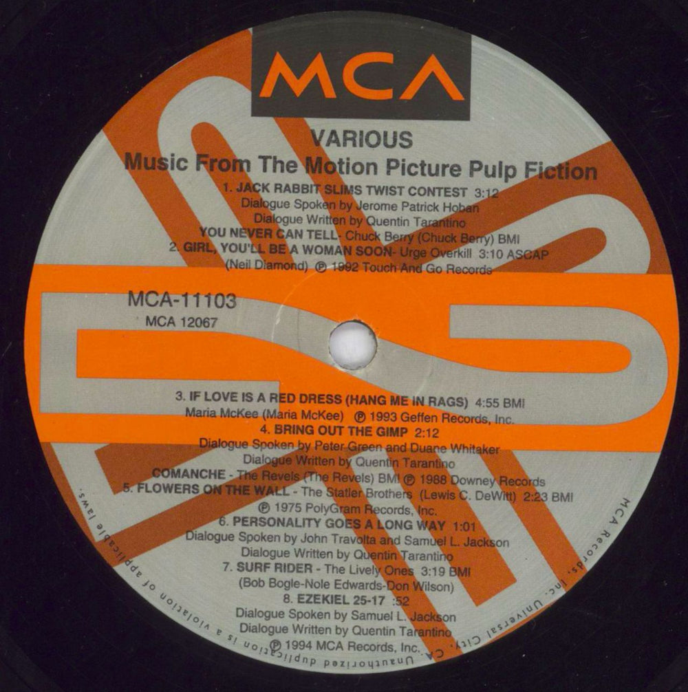 Quentin Tarantino Pulp Fiction 1st US Vinyl LP —