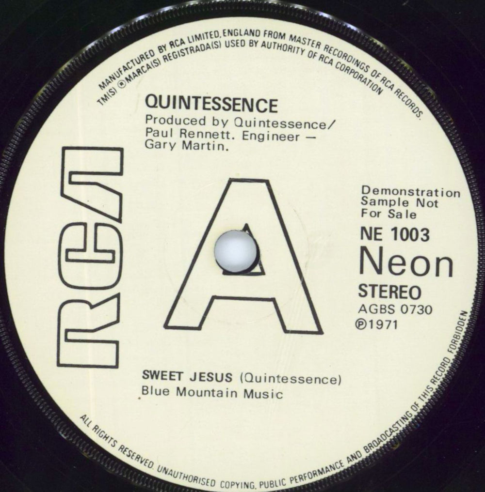 Quintessence Sweet Jesus - A Label UK 7" vinyl single (7 inch record / 45) NE1003