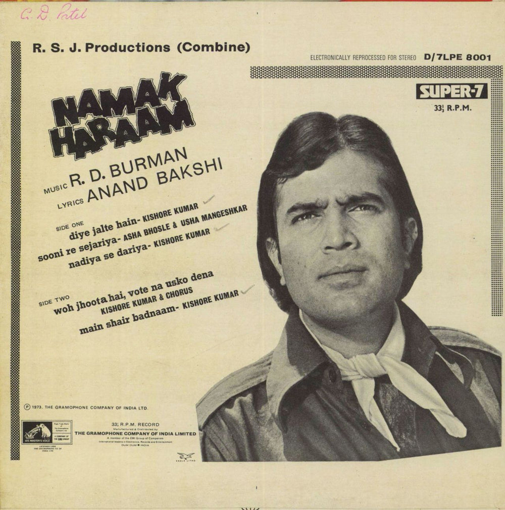 R.D. Burman Namak Haraam Indian vinyl LP album (LP record)