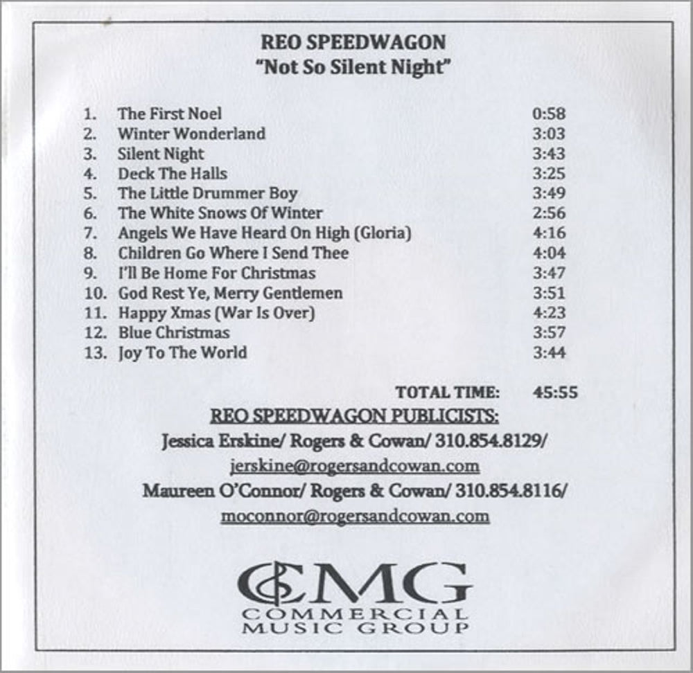 R.E.O. Speedwagon Not So Silent Night US Promo CD-R acetate CDR ACETATE