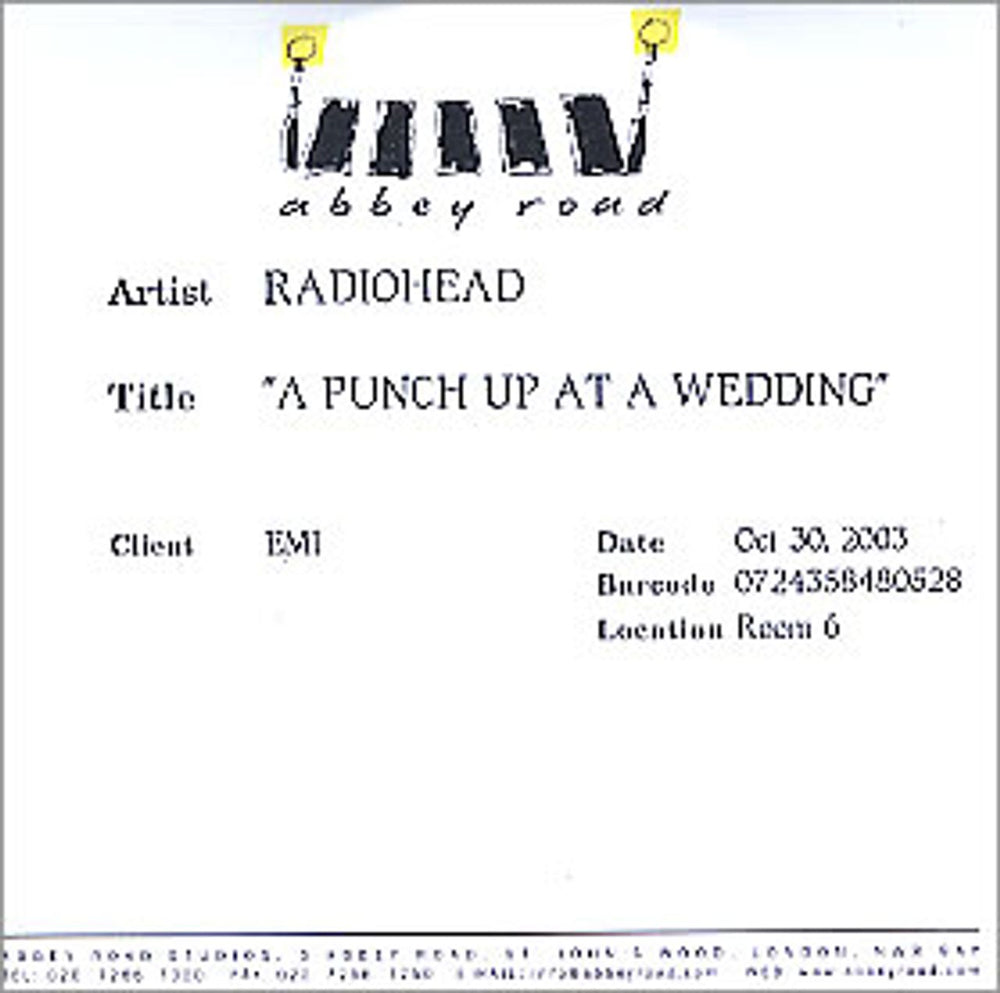 Radiohead A Punch Up At A Wedding UK Promo CD-R acetate CDR-ACETATE