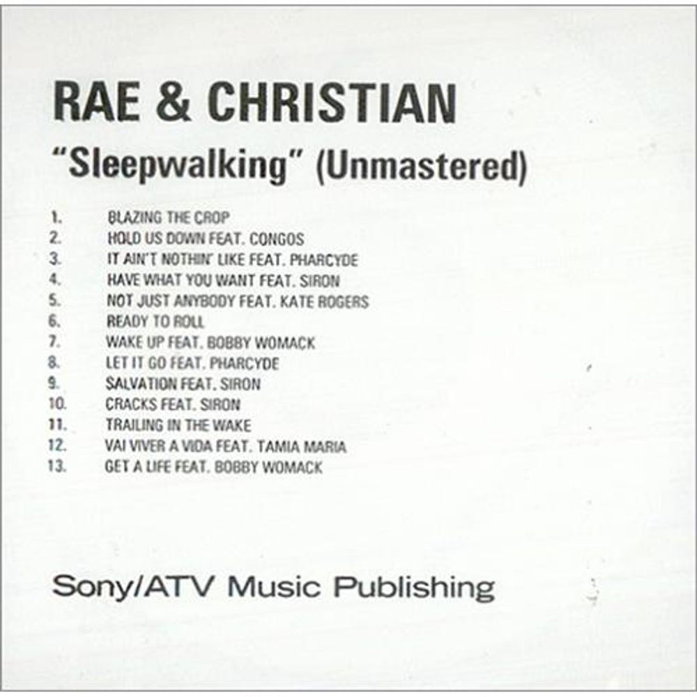 Rae&Christian Sleepwalking - Unmastered UK Promo CD-R acetate CD-R ACETATE