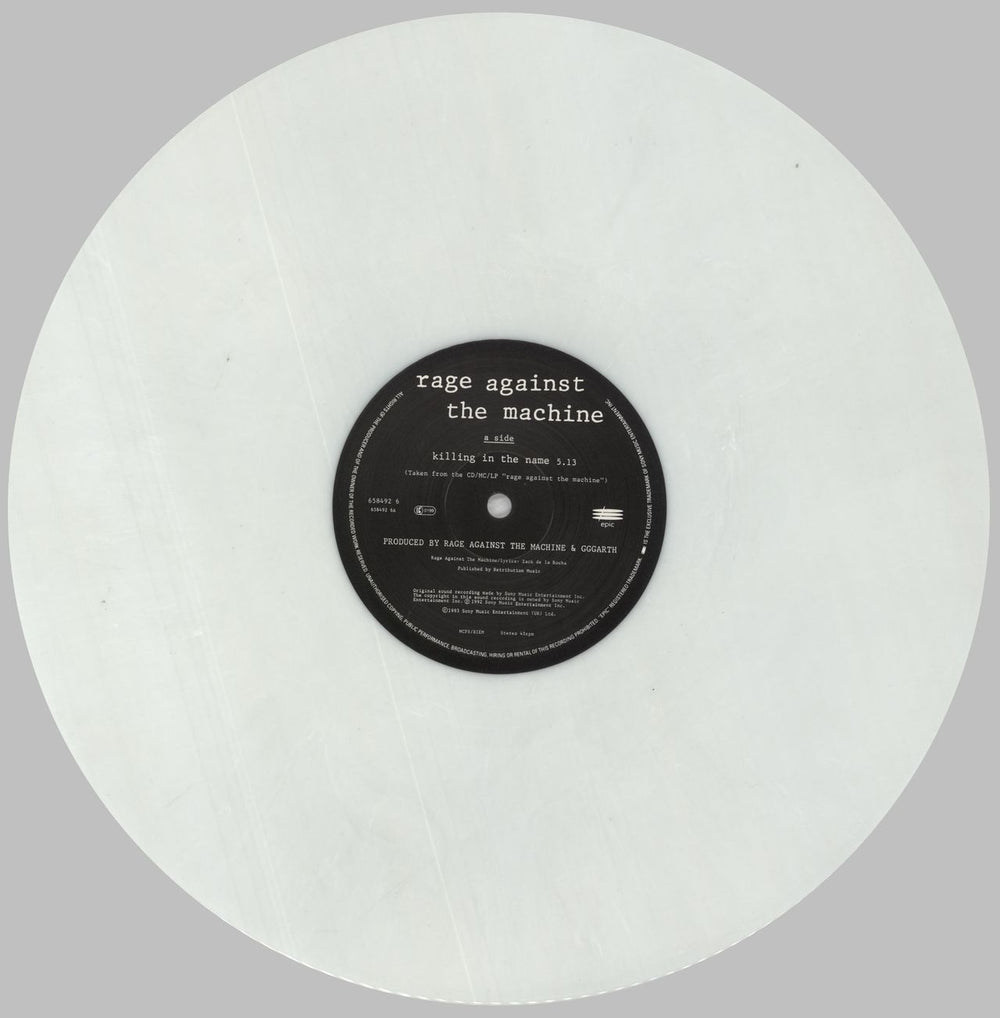 Rage Against The Machine Killing In The Name - White Vinyl - EX UK 12" vinyl single (12 inch record / Maxi-single) RAG12KI545509