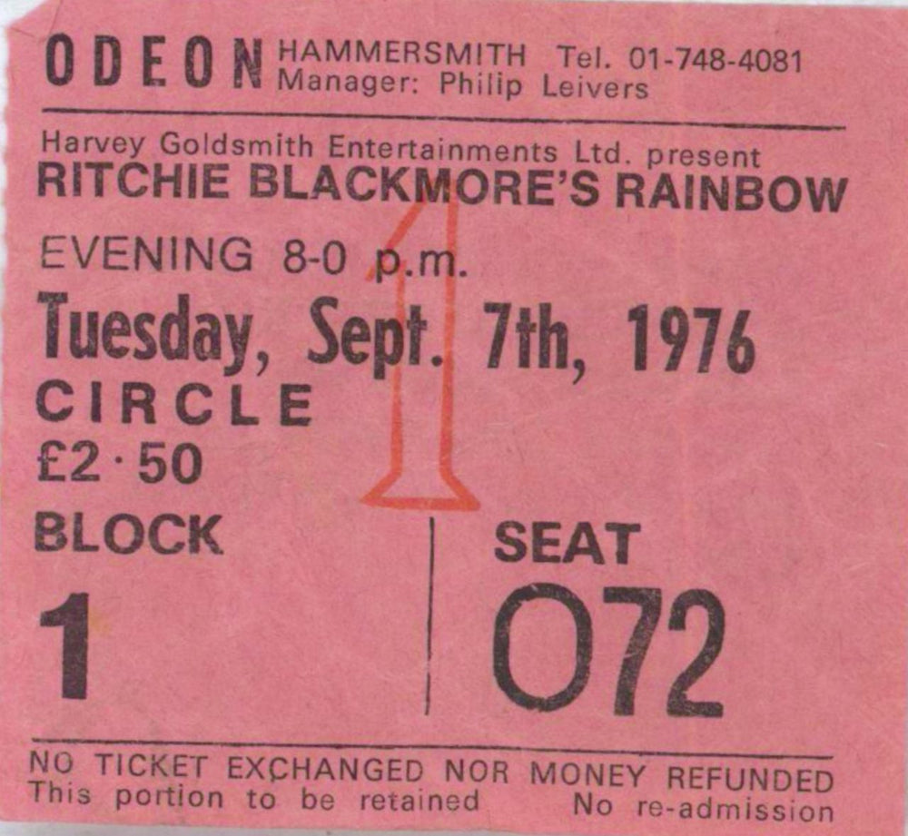 Rainbow In Concert + Ticket Stub UK tour programme RBOTRIN606278