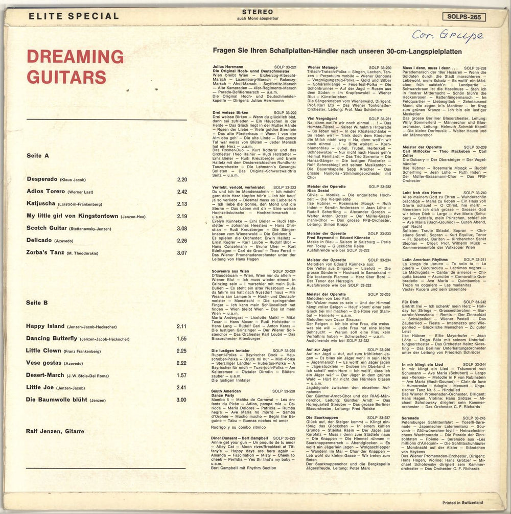 Ralf Jenzen Dreaming Guitars Swiss vinyl LP album (LP record)