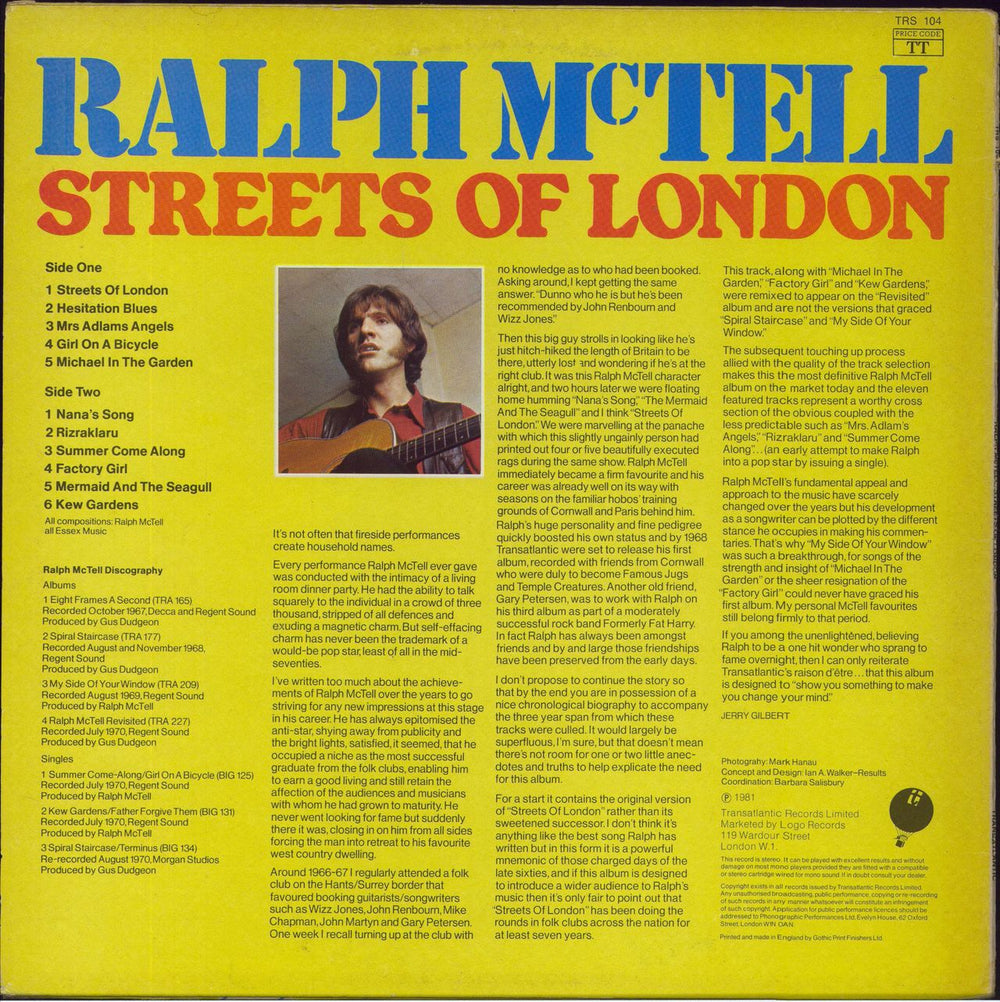 Ralph McTell Streets Of London UK vinyl LP album (LP record)