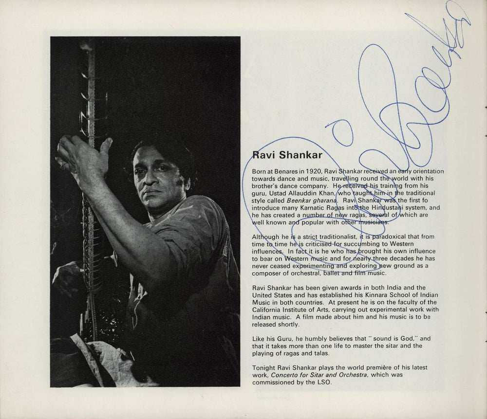 Ravi Shankar LSO International Series 1970-71 - Autographed UK tour programme