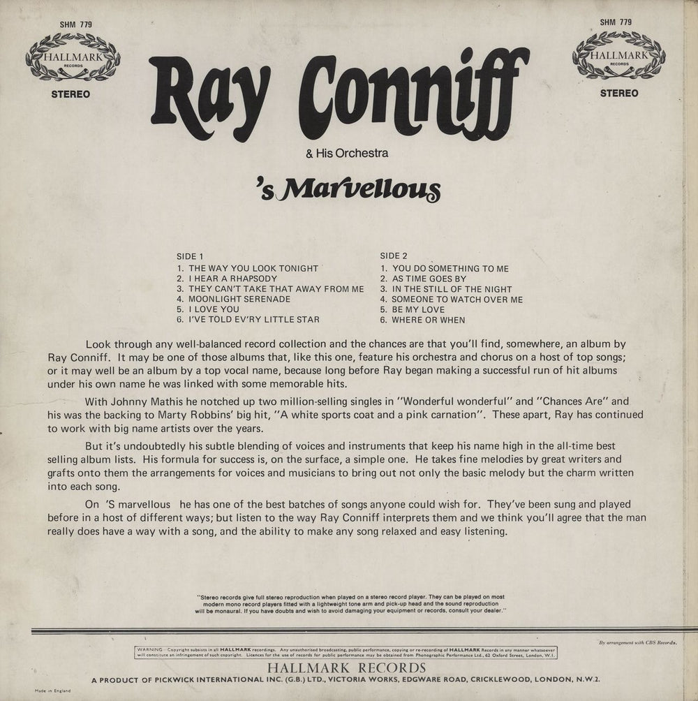 Ray Conniff 'S Marvelous UK vinyl LP album (LP record)