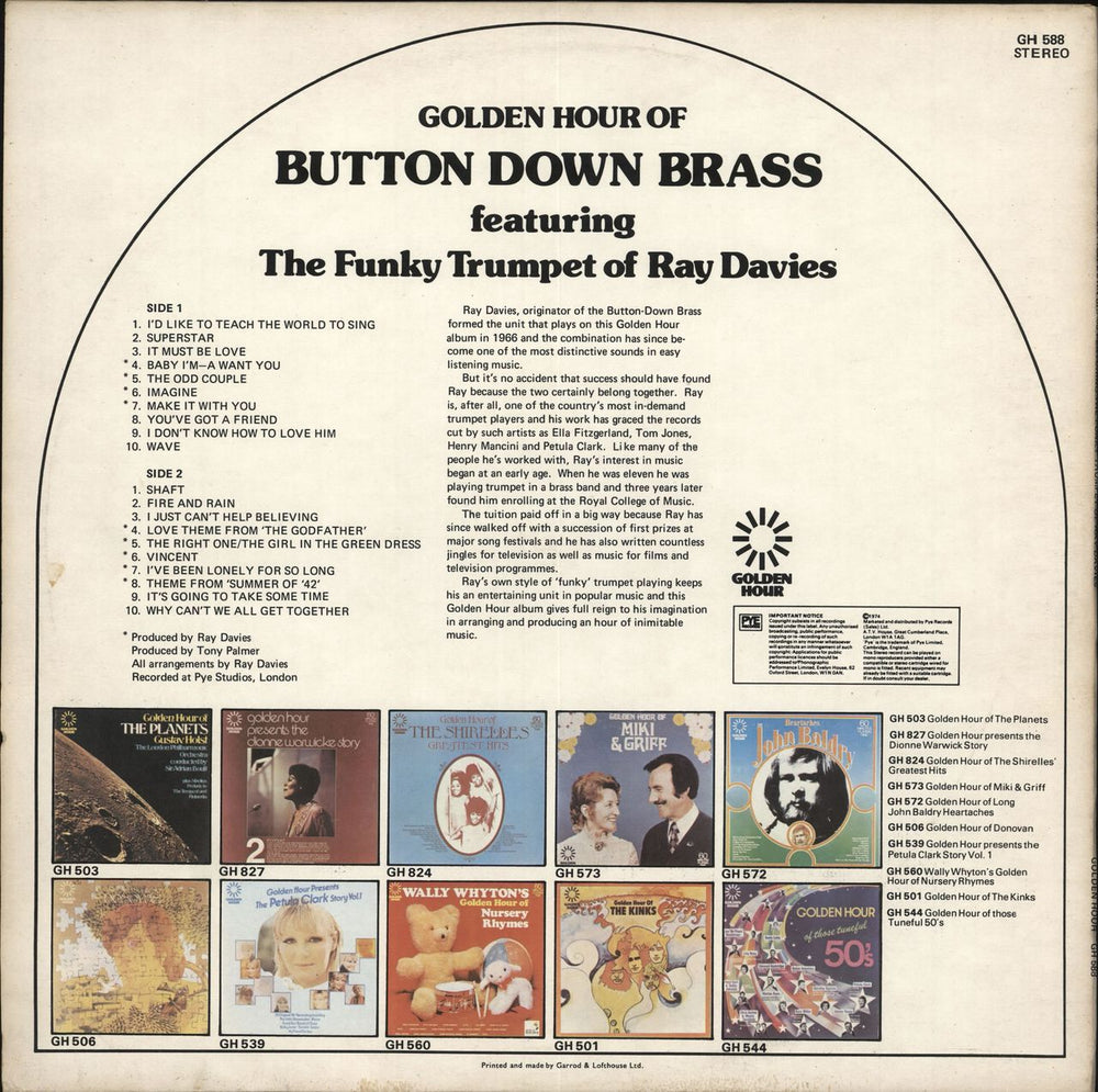 Ray Davies & The Button Down Brass Golden Hour Of UK vinyl LP album (LP record)