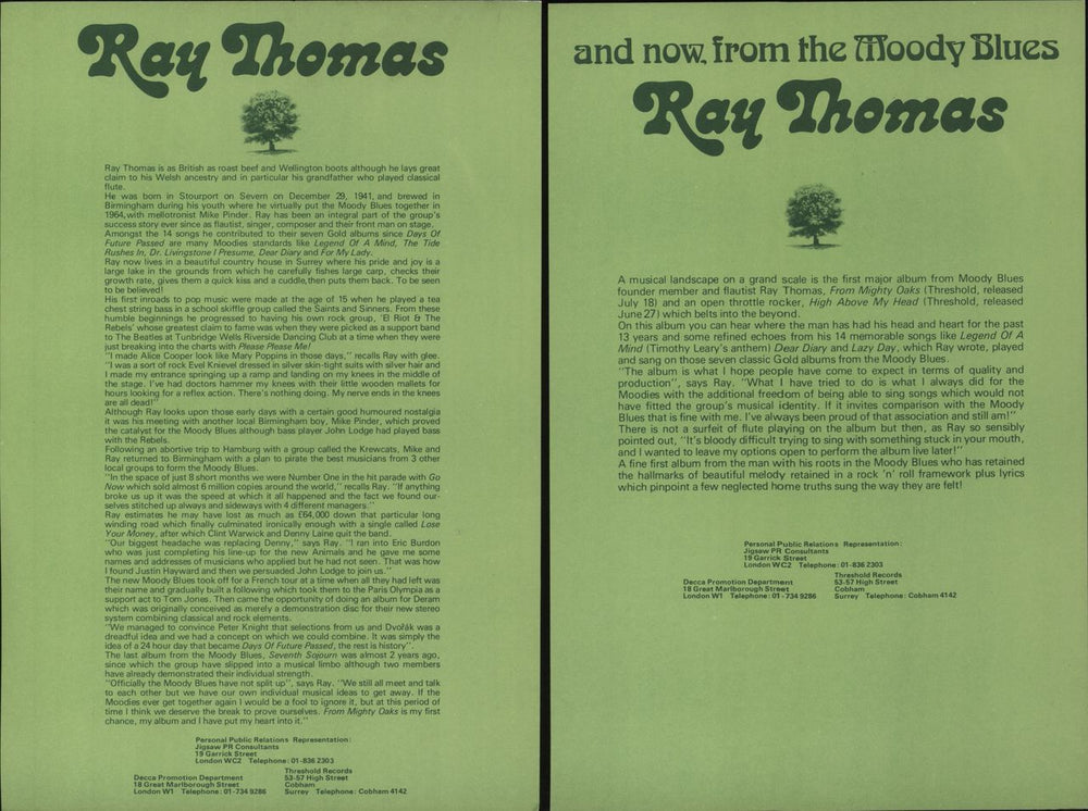 Ray Thomas From Mighty Oaks + Press Pack UK Promo vinyl LP album (LP record)