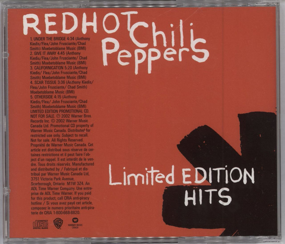 Red Hot Chili Peppers Limited Edition Hits Canadian Promo CD single (CD5 / 5") RHCC5LI222355