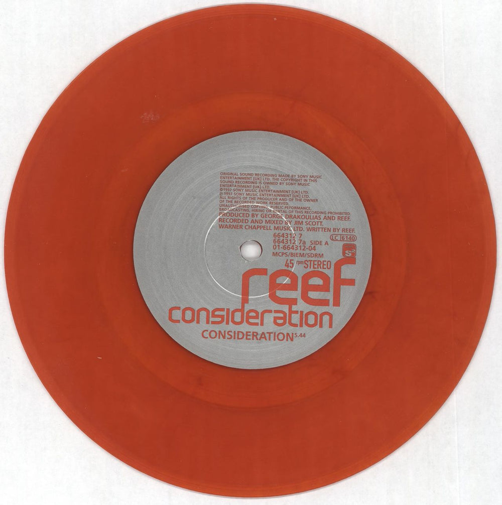 Reef Consideration - Red Vinyl UK 7" vinyl single (7 inch record / 45) EEF07CO100267