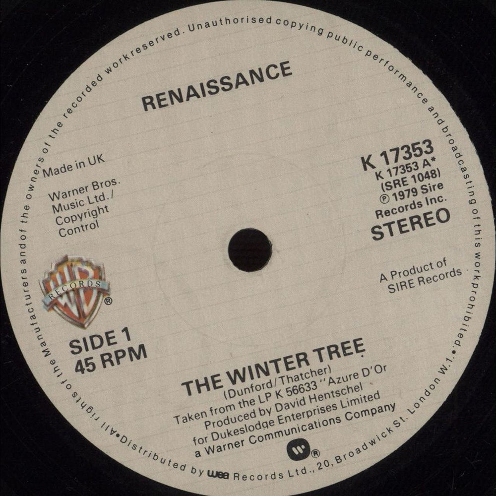 Renaissance The Winter Tree UK 7" vinyl single (7 inch record / 45) K17353