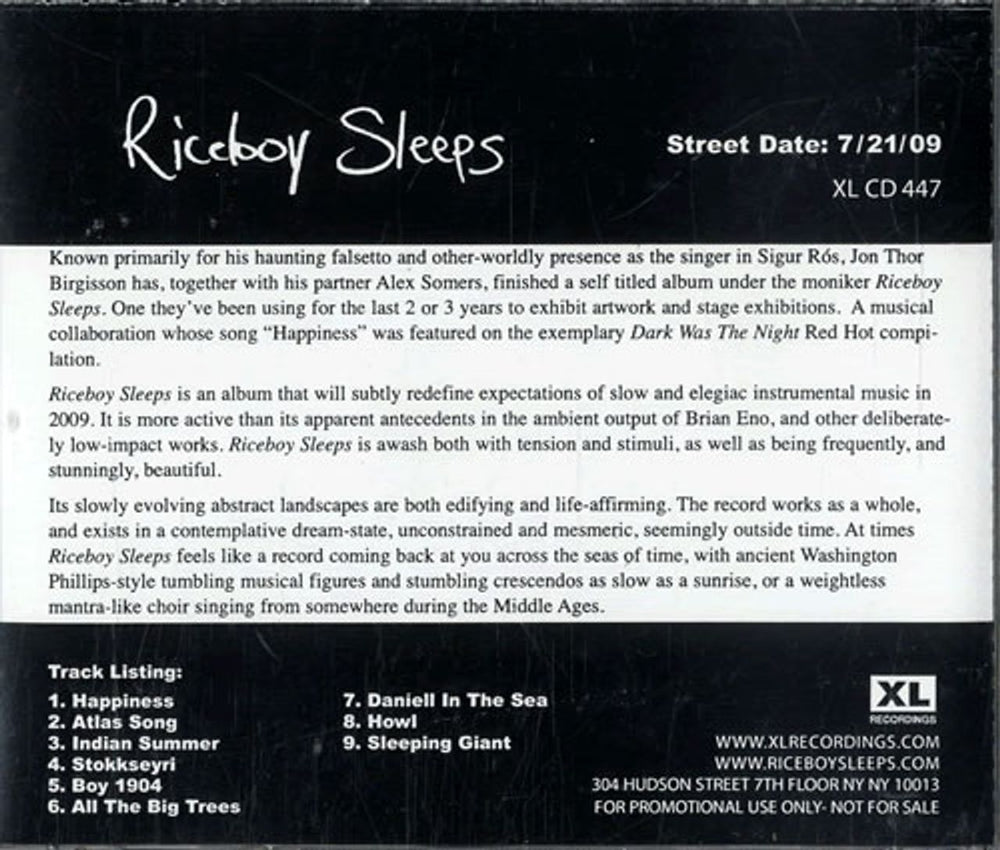 Riceboy Sleeps Riceboy Sleeps US Promo CD album (CDLP) XLCD447