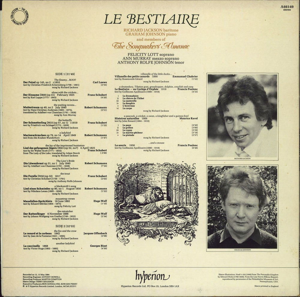 Richard Jackson Le Bestiaire UK vinyl LP album (LP record)