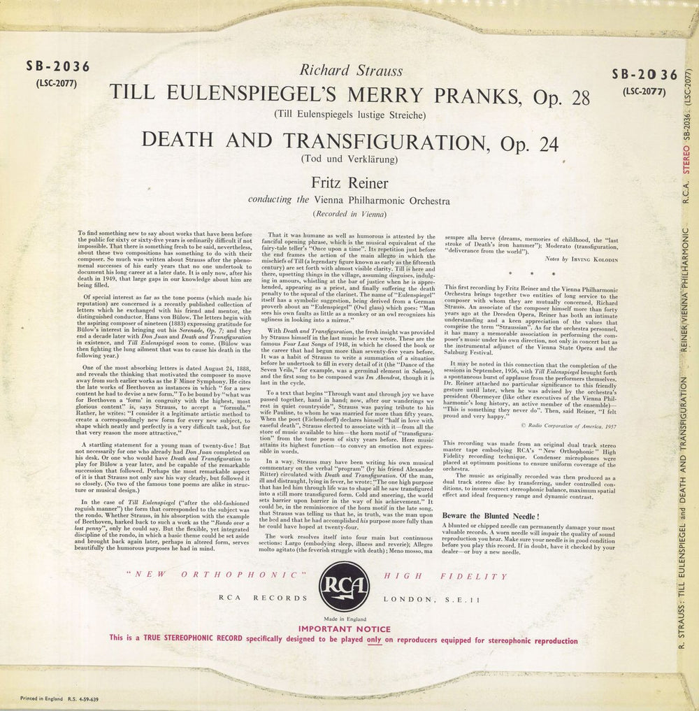 Richard Strauss Till Eulenspiegel / Death And Transfiguration Japanese vinyl LP album (LP record)