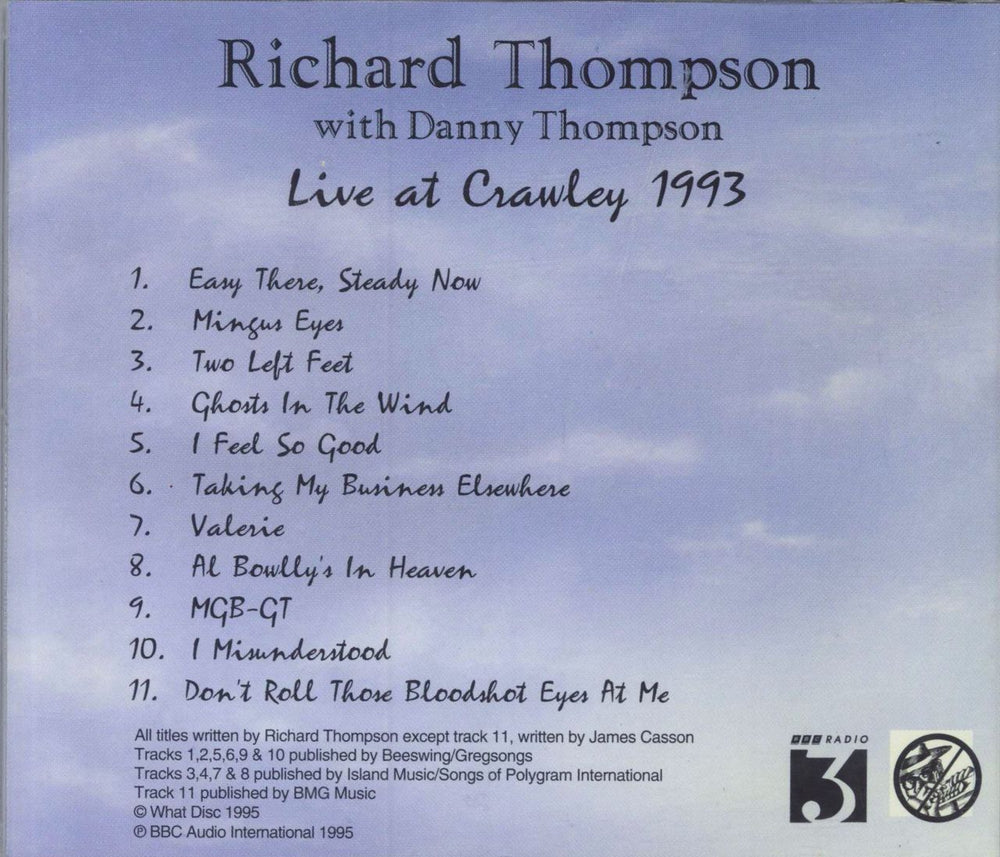 Richard Thompson Live At Crawley 1993 UK CD album (CDLP)