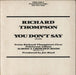 Richard Thompson You Don't Say - Promo US Promo 12" vinyl single (12 inch record / Maxi-single) PRO338-1