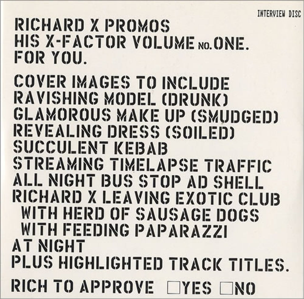 Richard X Promos His X-Factor Volume One - Interview Disc UK Promo CD album (CDLP) CDRICHIV1