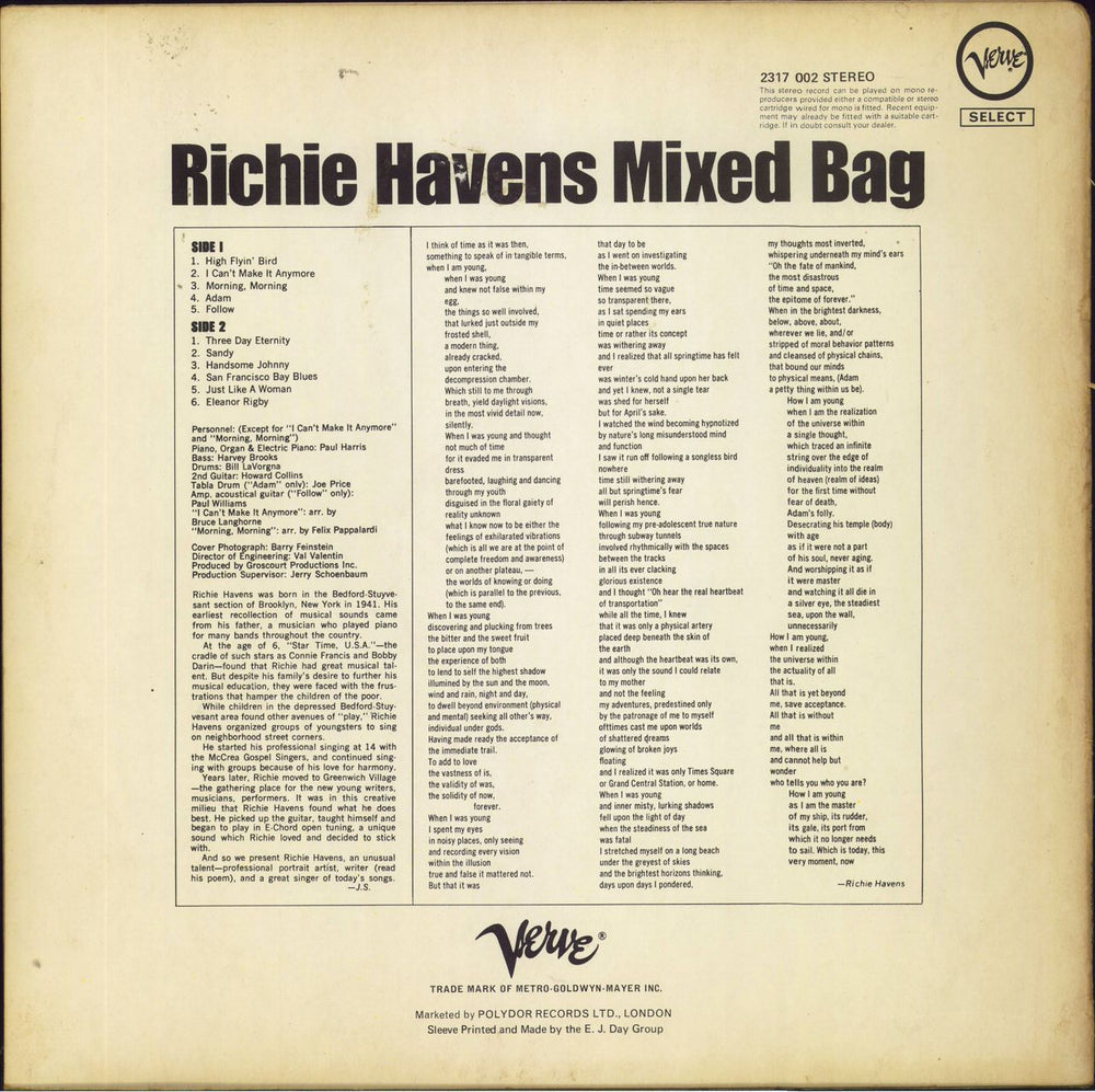 Richie Havens Mixed Bag UK vinyl LP album (LP record)