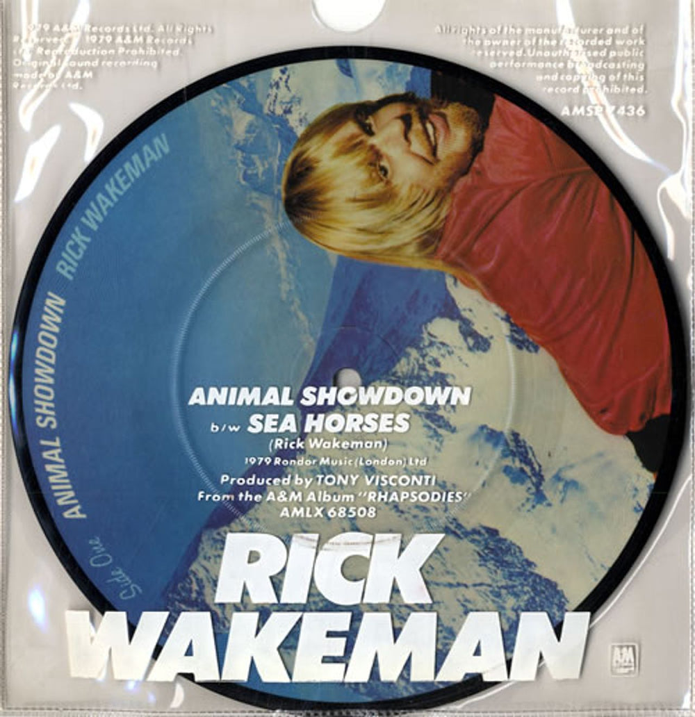 Rick Wakeman Animal Showdown + PVC sleeve UK 7" vinyl picture disc (7 inch picture disc single) AMSP7436