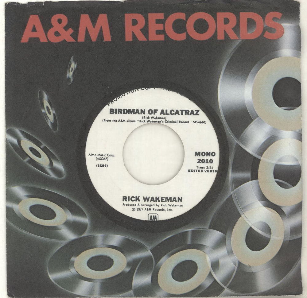 Rick Wakeman Birdman Of Alcatraz US Promo 7" vinyl single (7 inch record / 45) 2010