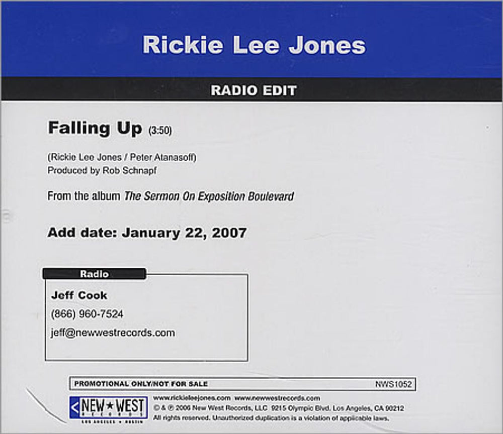 Rickie Lee Jones Falling Up US Promo CD single (CD5 / 5") RLJC5FA391674