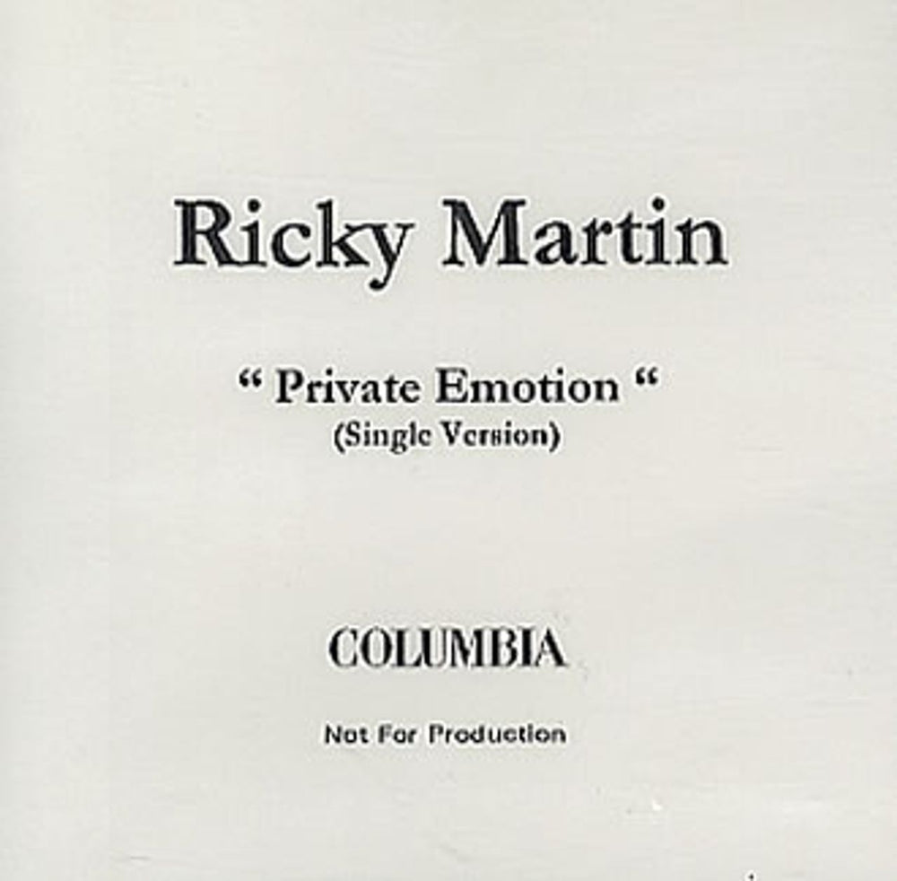 Ricky Martin Private Emotion UK Promo CD-R acetate CD ACETATE